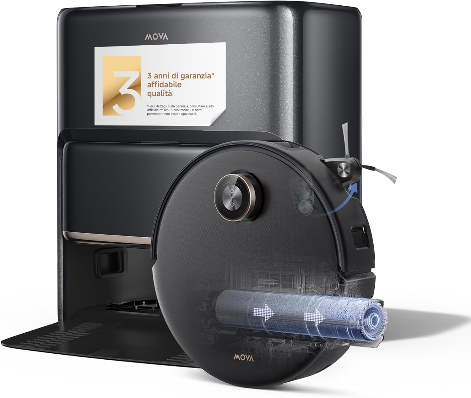 Mova Z60 Ultra Roller Complete Robot Aspirapolvere Lavapavimenti, 28000Pa, Dotato di Lavaggio HydroForce, Tecnologia AutoShield, Telaio LiftPro, Sistema StepMaster 2.0, Lavaggio con DuoSolution