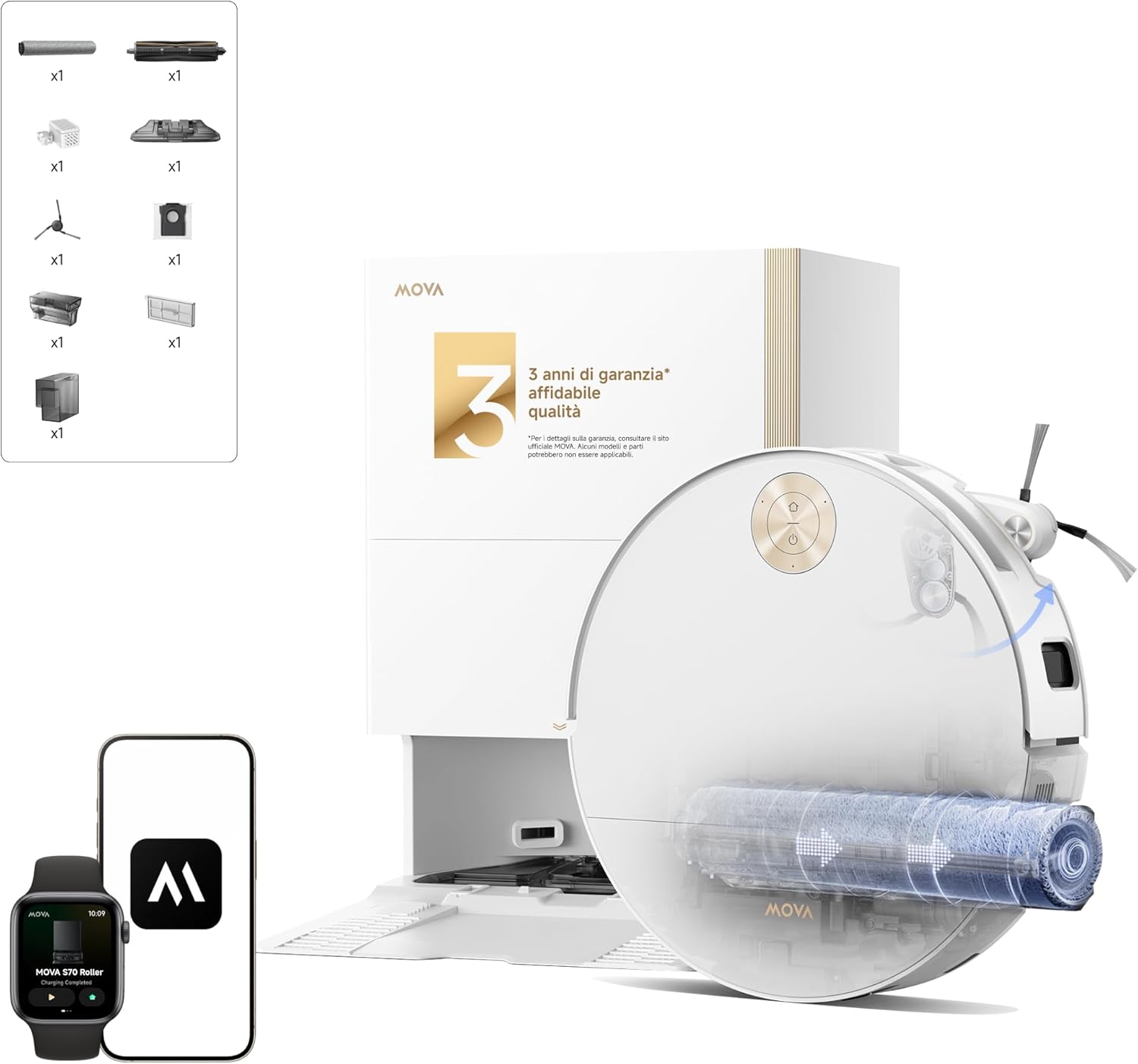 MOVA S70 Ultra Roller Robot Vacuum Cleaner 32,000 Pa with HydroForce Wash, CovertSense Navigation, AutoShield Technology, Dual Anti-Tangle System, Voice Controls and All-in-One Base