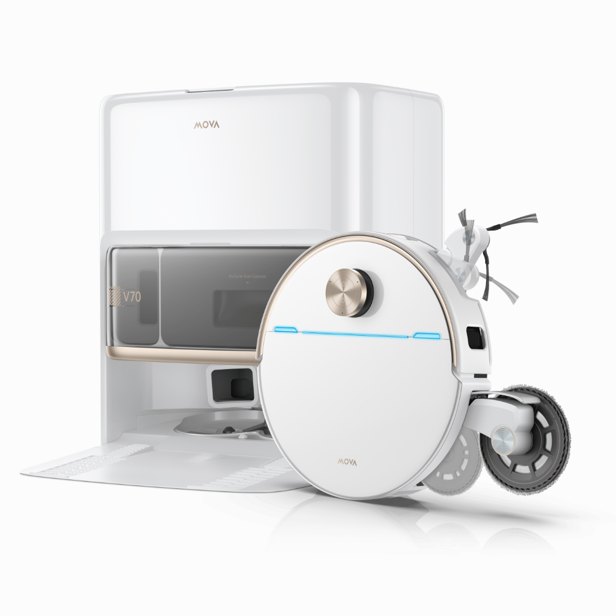 MOVA V70 Ultra Complete Robot aspirapolvere, estensione MaxiReachX, aspirazione 40.000 Pa, pressione 15 N e pulizia 300 giri/min, superamento ostacoli fino a 9 cm, serbatoio per la polvere EcoCyclone.