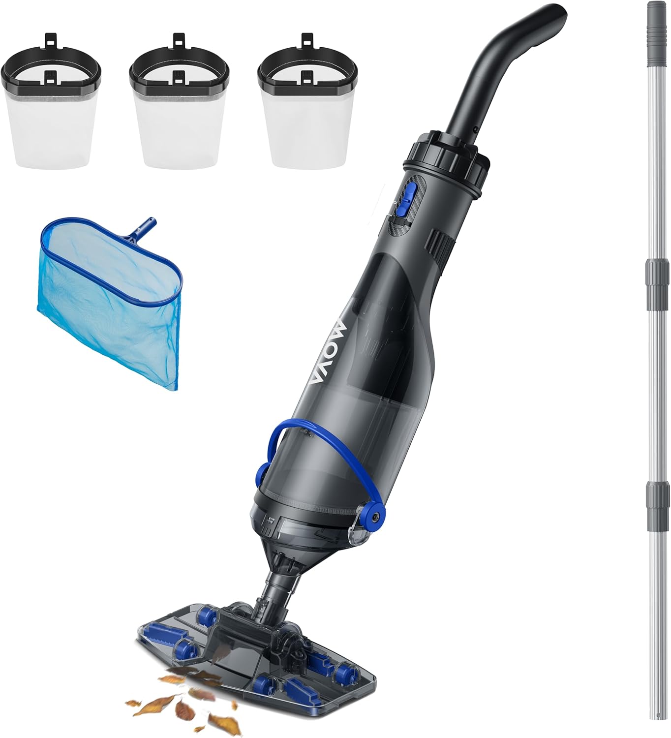 MOVA Handler V10 Vacuum Cleaner for Every Type of Pool, 4,200 LPH Suction, Transparent Suction Head, 60 min Autonomy, Telescopic Rod 1.8 m and Skimmer, Filtration ×2, Wireless, IPX8